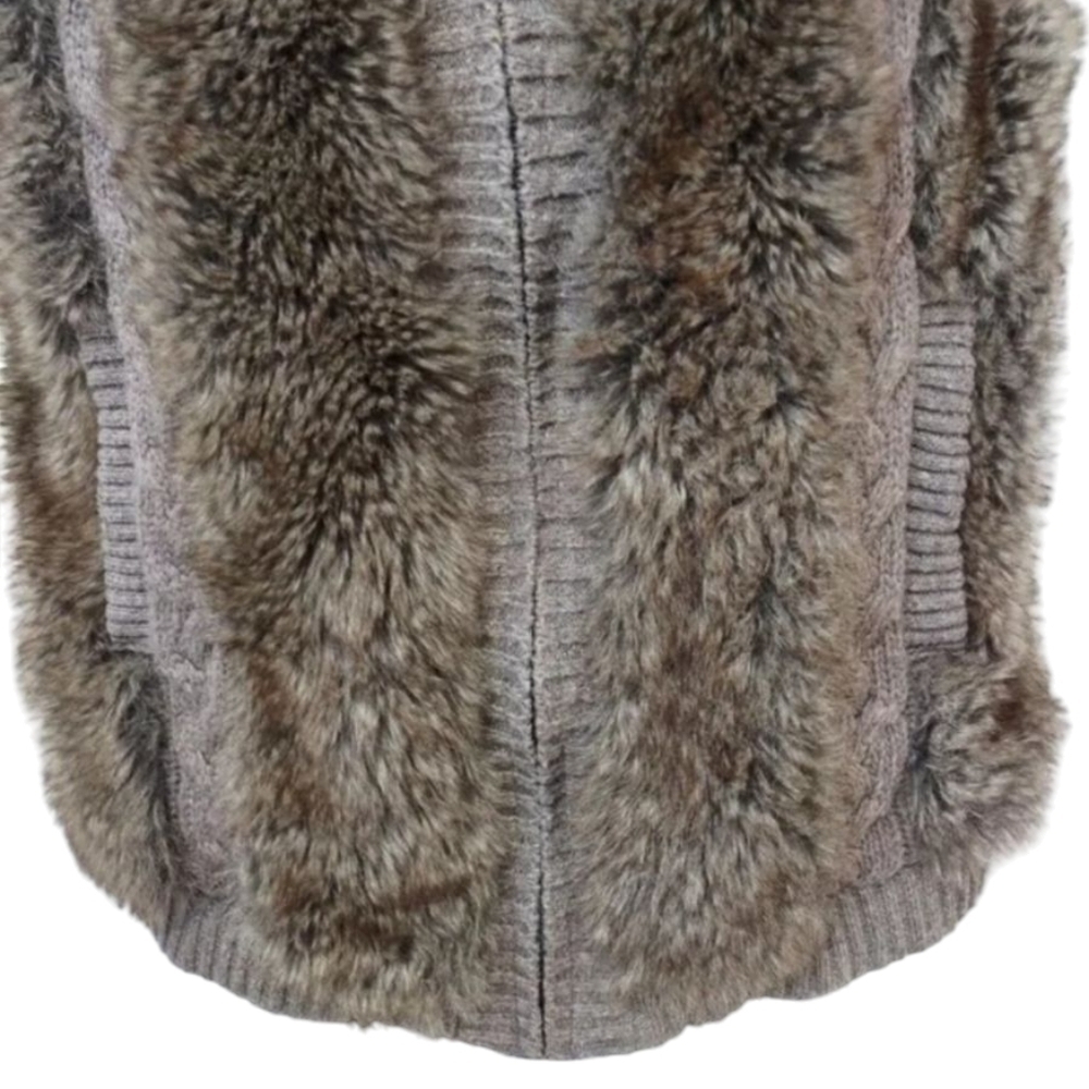 Green Tea Women's Brown Taupe Faux Fur Hooded Zip Up Vest Size S - Picture 4 of 10